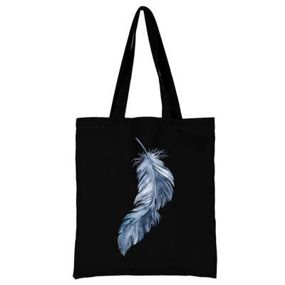 Torba za kupovinu Ženska ručna torba Torba na rame Ženska kupovna platnena torba Višekratna upotreba za putovanje na posao Školska torba velikog kapaciteta S printom perja