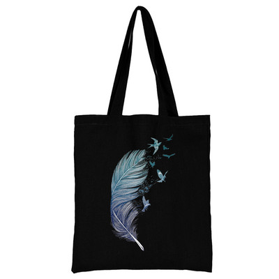 Torba za kupovinu Ženska ručna torba Torba na rame Ženska kupovna platnena torba Višekratna upotreba za putovanje na posao Školska torba velikog kapaciteta S printom perja