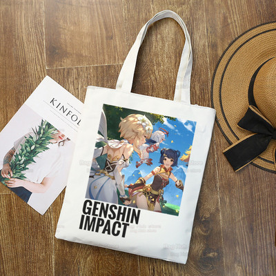 Genshin Impact Venti Hu Tao Shopping Bag Grocery Handbag Zhong Li Raiden Shogun Bolsas De Tela Tote Bolsa Shopping Bag Jute Tote