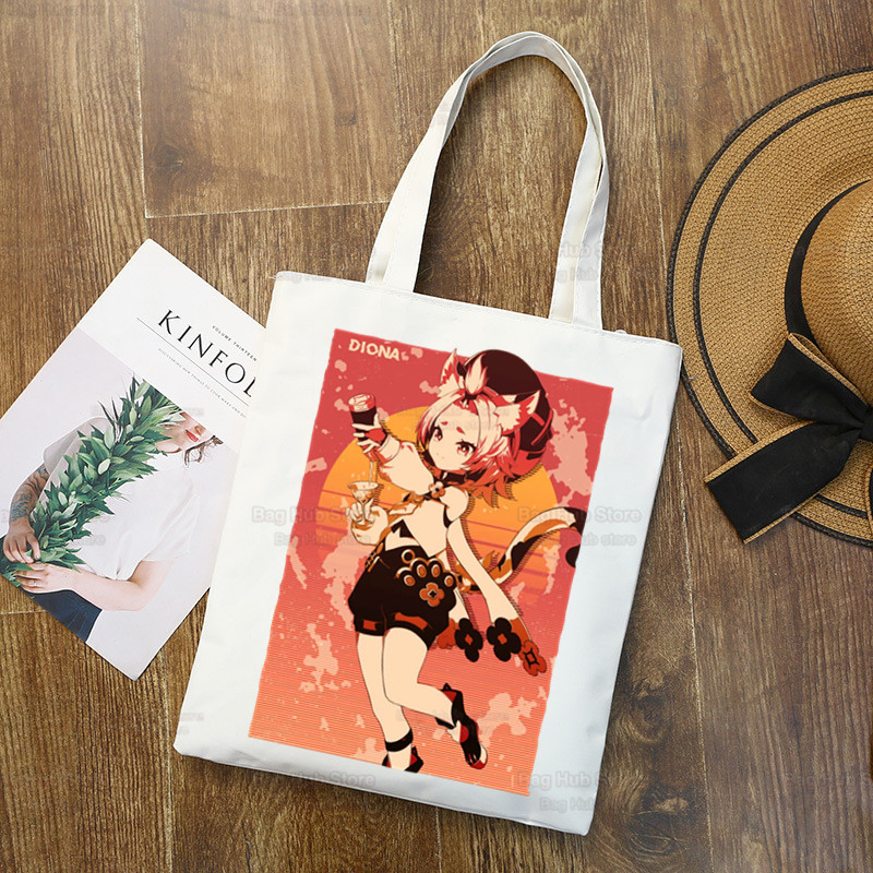 Genshin Impact Venti Hu Tao Shopping Bag Grocery Handbag Zhong Li Raiden Shogun Bolsas De Tela Tote Bolsa Shopping Bag Jute Tote