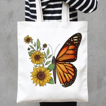 Εκτύπωση καμβά τσάντες Shopper Handbags Shoulder Casual Shopping Butterfly Flower Sweet New Cute Lovely Girls Women Fashion Tote Bag