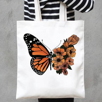 Εκτύπωση καμβά τσάντες Shopper Handbags Shoulder Casual Shopping Butterfly Flower Sweet New Cute Lovely Girls Women Fashion Tote Bag