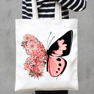 Εκτύπωση καμβά τσάντες Shopper Handbags Shoulder Casual Shopping Butterfly Flower Sweet New Cute Lovely Girls Women Fashion Tote Bag