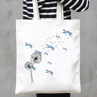 Platnene torbe s ispisom Shopper Ručne torbe Na rame Ležerna kupovina Leptir Cvijet Slatke nove slatke ljupke djevojke Ženska modna velika torba