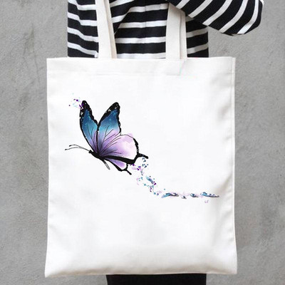 Platnene torbe s ispisom Shopper Ručne torbe Na rame Ležerna kupovina Leptir Cvijet Slatke nove slatke ljupke djevojke Ženska modna velika torba