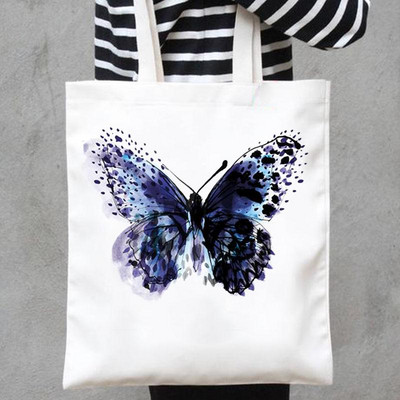 Platnene torbe s ispisom Shopper Ručne torbe Na rame Ležerna kupovina Leptir Cvijet Slatke nove slatke ljupke djevojke Ženska modna velika torba