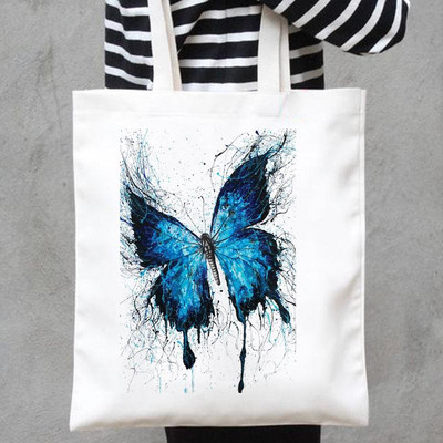 Platnene torbe s ispisom Shopper Ručne torbe Na rame Ležerna kupovina Leptir Cvijet Slatke nove slatke ljupke djevojke Ženska modna velika torba