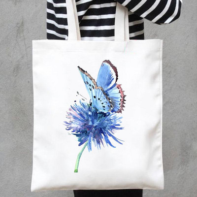 Platnene torbe s ispisom Shopper Ručne torbe Na rame Ležerna kupovina Leptir Cvijet Slatke nove slatke ljupke djevojke Ženska modna velika torba