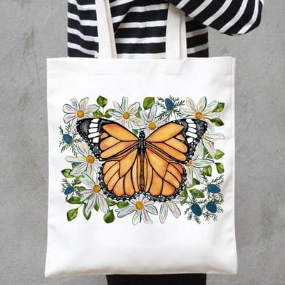 Platnene torbe s ispisom Shopper Ručne torbe Na rame Ležerna kupovina Leptir Cvijet Slatke nove slatke ljupke djevojke Ženska modna velika torba