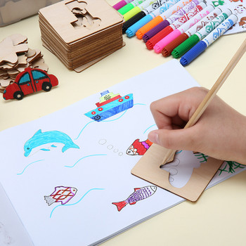 20 бр. Детски дървени шаблони за рисуване Комплект инструменти за рисуване Детска градина Начално училище Ученици Начинаещи Графити Детски играчки
