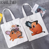 Japānas anime motorzāģis Kawaii Pochita Denji sieviešu iepirkumu soma Pircējs motorzāģis vīrietis anime iepirkumu soma Audekla soma kokvilnas soma