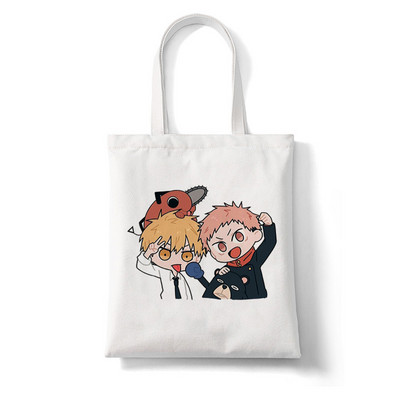 Japānas anime motorzāģis Kawaii Pochita Denji sieviešu iepirkumu soma Pircējs motorzāģis vīrietis anime iepirkumu soma Audekla soma kokvilnas soma