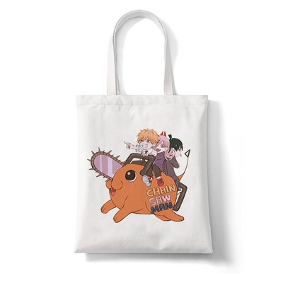 Japānas anime motorzāģis Kawaii Pochita Denji sieviešu iepirkumu soma Pircējs motorzāģis vīrietis anime iepirkumu soma Audekla soma kokvilnas soma