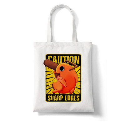 Japānas anime motorzāģis Kawaii Pochita Denji sieviešu iepirkumu soma Pircējs motorzāģis vīrietis anime iepirkumu soma Audekla soma kokvilnas soma