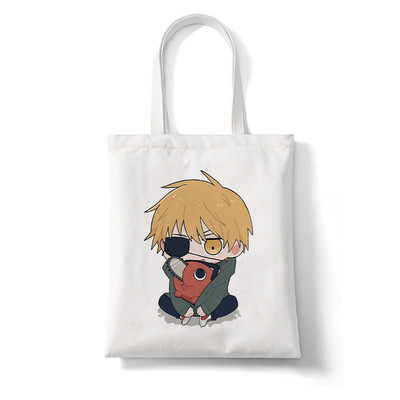 Japānas anime motorzāģis Kawaii Pochita Denji sieviešu iepirkumu soma Pircējs motorzāģis vīrietis anime iepirkumu soma Audekla soma kokvilnas soma