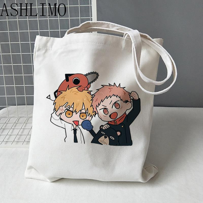 Japānas anime motorzāģis Kawaii Pochita Denji sieviešu iepirkumu soma Pircējs motorzāģis vīrietis anime iepirkumu soma Audekla soma kokvilnas soma