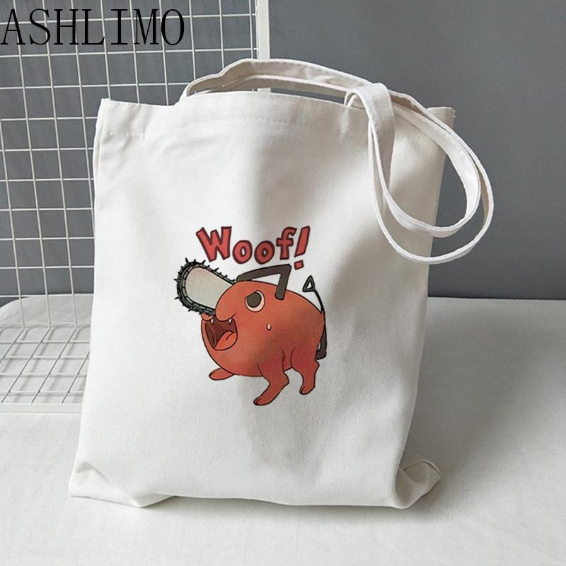 Japānas anime motorzāģis Kawaii Pochita Denji sieviešu iepirkumu soma Pircējs motorzāģis vīrietis anime iepirkumu soma Audekla soma kokvilnas soma