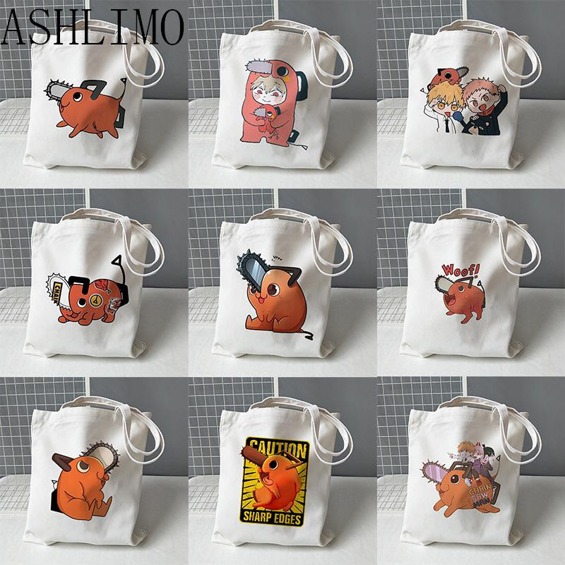 Japānas anime motorzāģis Kawaii Pochita Denji sieviešu iepirkumu soma Pircējs motorzāģis vīrietis anime iepirkumu soma Audekla soma kokvilnas soma