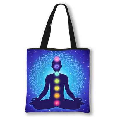 Septynios čakros, medituojančios Budos spausdinimo krepšys Moteriškos rankinės Moterų daugkartinis pirkinių krepšys Didelės talpos pečių krepšiai Dovana