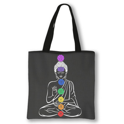 Septynios čakros, medituojančios Budos spausdinimo krepšys Moteriškos rankinės Moterų daugkartinis pirkinių krepšys Didelės talpos pečių krepšiai Dovana