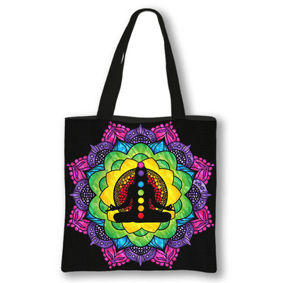 Septynios čakros, medituojančios Budos spausdinimo krepšys Moteriškos rankinės Moterų daugkartinis pirkinių krepšys Didelės talpos pečių krepšiai Dovana