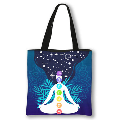 Septynios čakros, medituojančios Budos spausdinimo krepšys Moteriškos rankinės Moterų daugkartinis pirkinių krepšys Didelės talpos pečių krepšiai Dovana