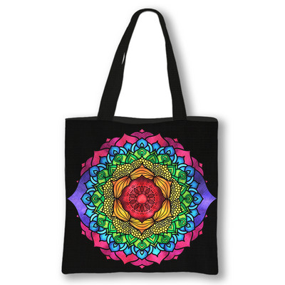 Septynios čakros, medituojančios Budos spausdinimo krepšys Moteriškos rankinės Moterų daugkartinis pirkinių krepšys Didelės talpos pečių krepšiai Dovana