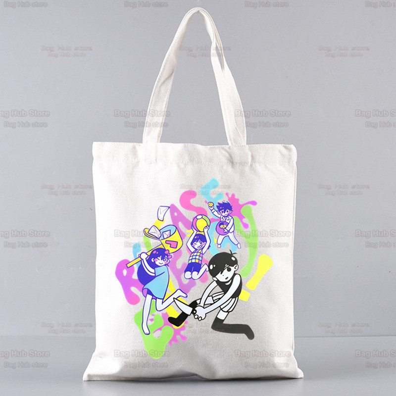 Omori Game Anime Αστείες τσάντες Unisex Προσαρμοσμένη τσάντα από καμβά Εκτύπωση Καθημερινή χρήση Επαναχρησιμοποιήσιμη Travel Casual Τσάντα αγορών