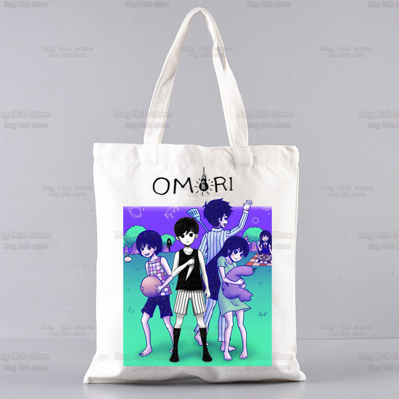 Omori Game Anime Αστείες τσάντες Unisex Προσαρμοσμένη τσάντα από καμβά Εκτύπωση Καθημερινή χρήση Επαναχρησιμοποιήσιμη Travel Casual Τσάντα αγορών