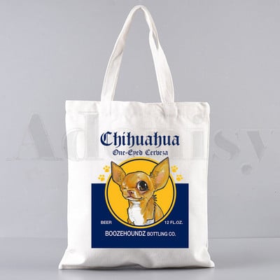 Chihuahua naljakas koer armas mood loom 90ndate käekotid õlakotid vabaaja ostlemine tüdrukute käekott naistele elegantne lõuendist kott