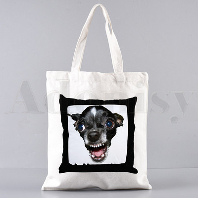 Chihuahua naljakas koer armas mood loom 90ndate käekotid õlakotid vabaaja ostlemine tüdrukute käekott naistele elegantne lõuendist kott