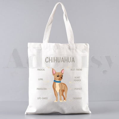 Chihuahua naljakas koer armas mood loom 90ndate käekotid õlakotid vabaaja ostlemine tüdrukute käekott naistele elegantne lõuendist kott
