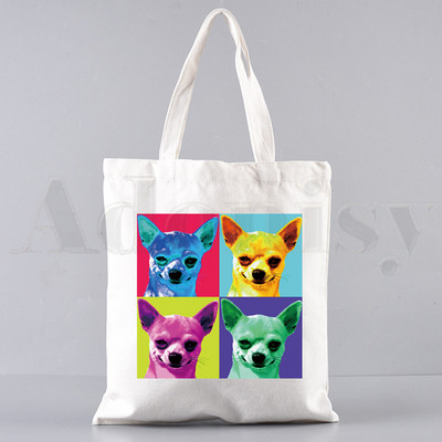 Chihuahua naljakas koer armas mood loom 90ndate käekotid õlakotid vabaaja ostlemine tüdrukute käekott naistele elegantne lõuendist kott