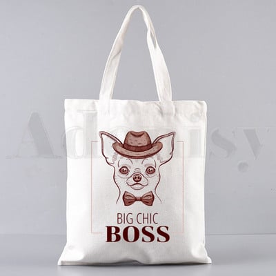 Chihuahua naljakas koer armas mood loom 90ndate käekotid õlakotid vabaaja ostlemine tüdrukute käekott naistele elegantne lõuendist kott