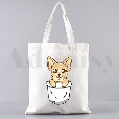 Chihuahua naljakas koer armas mood loom 90ndate käekotid õlakotid vabaaja ostlemine tüdrukute käekott naistele elegantne lõuendist kott