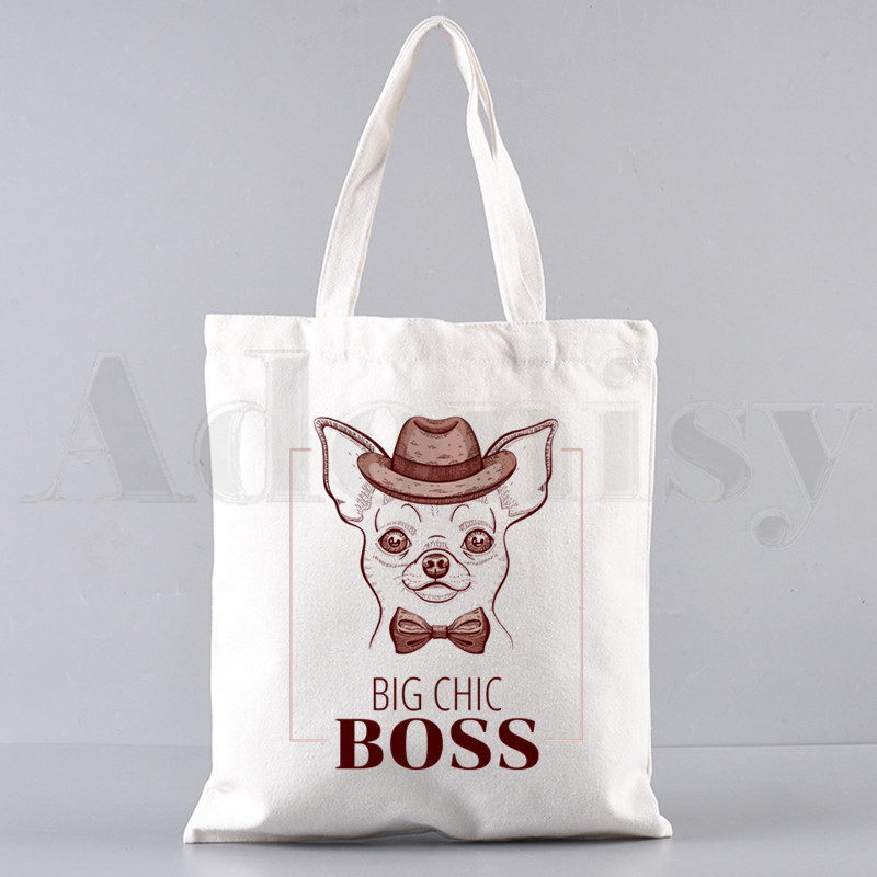 Chihuahua naljakas koer armas mood loom 90ndate käekotid õlakotid vabaaja ostlemine tüdrukute käekott naistele elegantne lõuendist kott