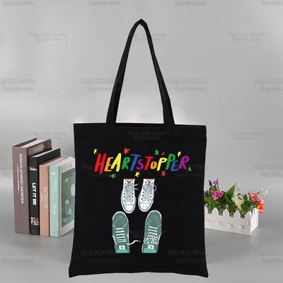 „Heartstopper“ grafinis spausdintas drobinis Niko ir Čarlio peties krepšys, moteriškas „Harajuku“ Juokingas ekologinis romantikos televizijos šou krepšys pirkėjui