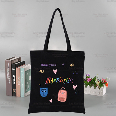 „Heartstopper“ grafinis spausdintas drobinis Niko ir Čarlio peties krepšys, moteriškas „Harajuku“ Juokingas ekologinis romantikos televizijos šou krepšys pirkėjui