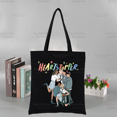 „Heartstopper“ grafinis spausdintas drobinis Niko ir Čarlio peties krepšys, moteriškas „Harajuku“ Juokingas ekologinis romantikos televizijos šou krepšys pirkėjui