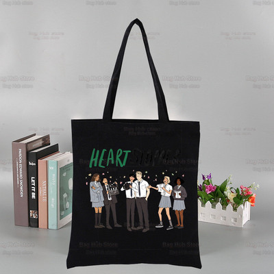 „Heartstopper“ grafinis spausdintas drobinis Niko ir Čarlio peties krepšys, moteriškas „Harajuku“ Juokingas ekologinis romantikos televizijos šou krepšys pirkėjui