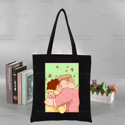 „Heartstopper“ grafinis spausdintas drobinis Niko ir Čarlio peties krepšys, moteriškas „Harajuku“ Juokingas ekologinis romantikos televizijos šou krepšys pirkėjui