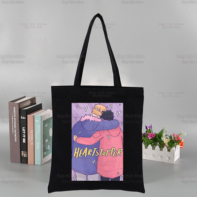„Heartstopper“ grafinis spausdintas drobinis Niko ir Čarlio peties krepšys, moteriškas „Harajuku“ Juokingas ekologinis romantikos televizijos šou krepšys pirkėjui