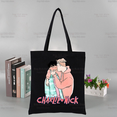 „Heartstopper“ grafinis spausdintas drobinis Niko ir Čarlio peties krepšys, moteriškas „Harajuku“ Juokingas ekologinis romantikos televizijos šou krepšys pirkėjui