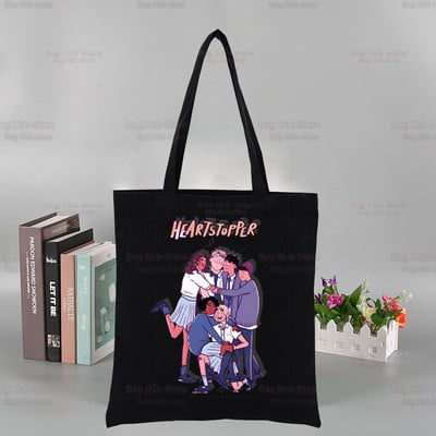 „Heartstopper“ grafinis spausdintas drobinis Niko ir Čarlio peties krepšys, moteriškas „Harajuku“ Juokingas ekologinis romantikos televizijos šou krepšys pirkėjui