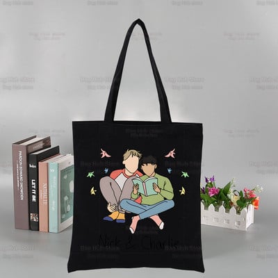 „Heartstopper“ grafinis spausdintas drobinis Niko ir Čarlio peties krepšys, moteriškas „Harajuku“ Juokingas ekologinis romantikos televizijos šou krepšys pirkėjui