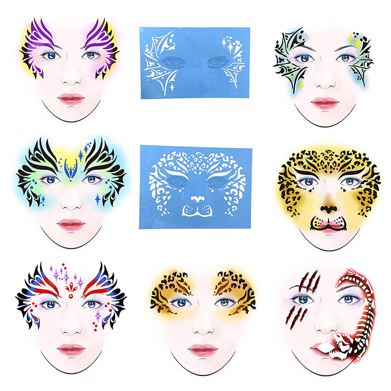 OPHIR atkārtoti lietojama sejas krāsa un pagaidu tetovēšanas trafarets Body Art sejas dizaina grima veidne Helovīna ballītei FA01-FA25