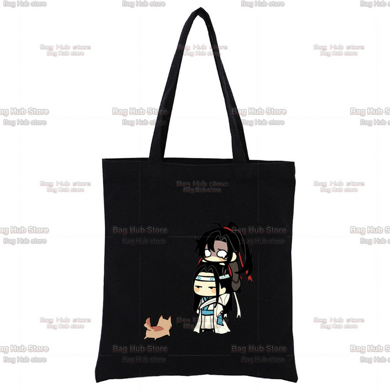 Mo Dao Zu Shi Graphic Wei Wuxian Lan Wangji Slatka modna crna platnena torba Harajuku ženske torbe Vintage ručna torba Torba na rame