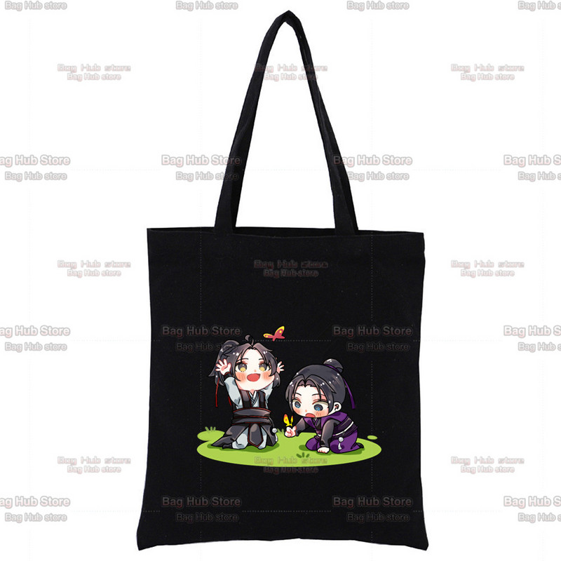 Mo Dao Zu Shi Graphic Wei Wuxian Lan Wangji Slatka modna crna platnena torba Harajuku ženske torbe Vintage ručna torba Torba na rame