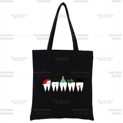 Dantų ir odontologų juodas drobinis krepšys, skirtas moteriškoms rankinėms