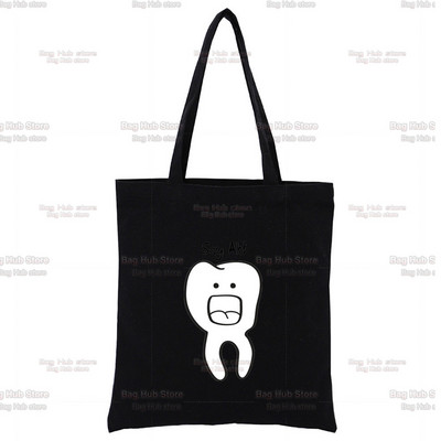 Dantų ir odontologų juodas drobinis krepšys, skirtas moteriškoms rankinėms